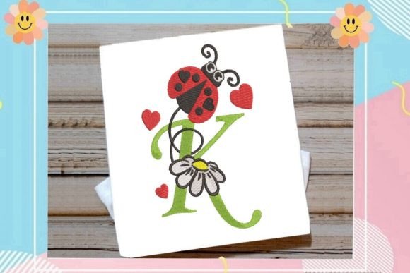 Charming Ladybug K Letter Monogram for Seasonal Embroidery