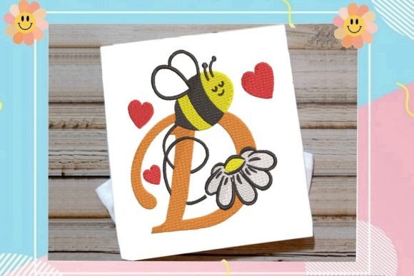 Cute Bee D Letter Monogram: A Playful Touch for Personalized Embroidery