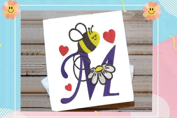 Cute Bee M Letter Monogram: A Playful Touch for Seasonal Embroidery