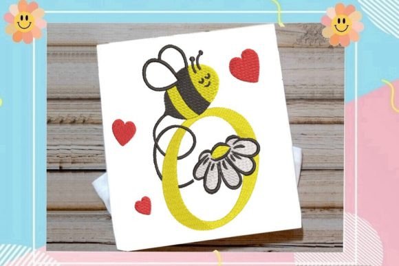 Cute Bee O Letter Monogram: A Playful Embroidery Design for Etsy Sellers