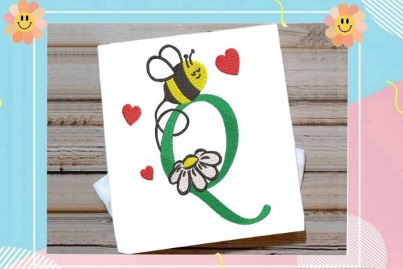 Cute Bee Q Letter Monogram: A Sweet Touch for Personalized Embroidery