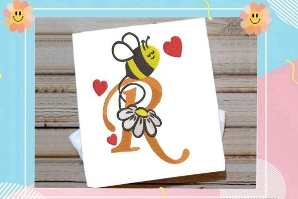 Cute Bee R Letter Monogram: A Playful Touch for Holiday Embroidery