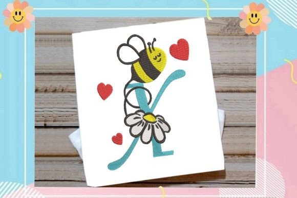 Cute Bee X Letter Monogram: A Playful Touch for Custom Embroidery Projects