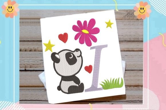 Cute Panda Monogram I Letter Review for Gift Embroidery
