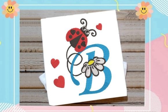 Ladybug B Letter Monogram: A Charming Embroidery Design for Small Business Branding