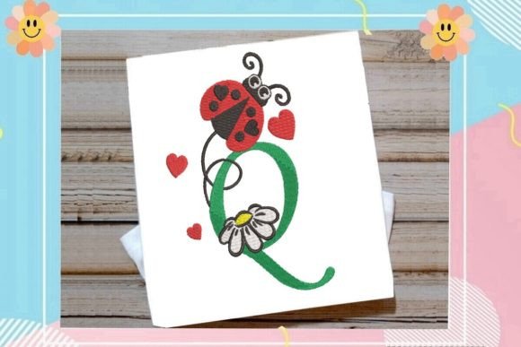 Ladybug Q Letter Monogram: A Charming Embroidery Design for Small Business Branding